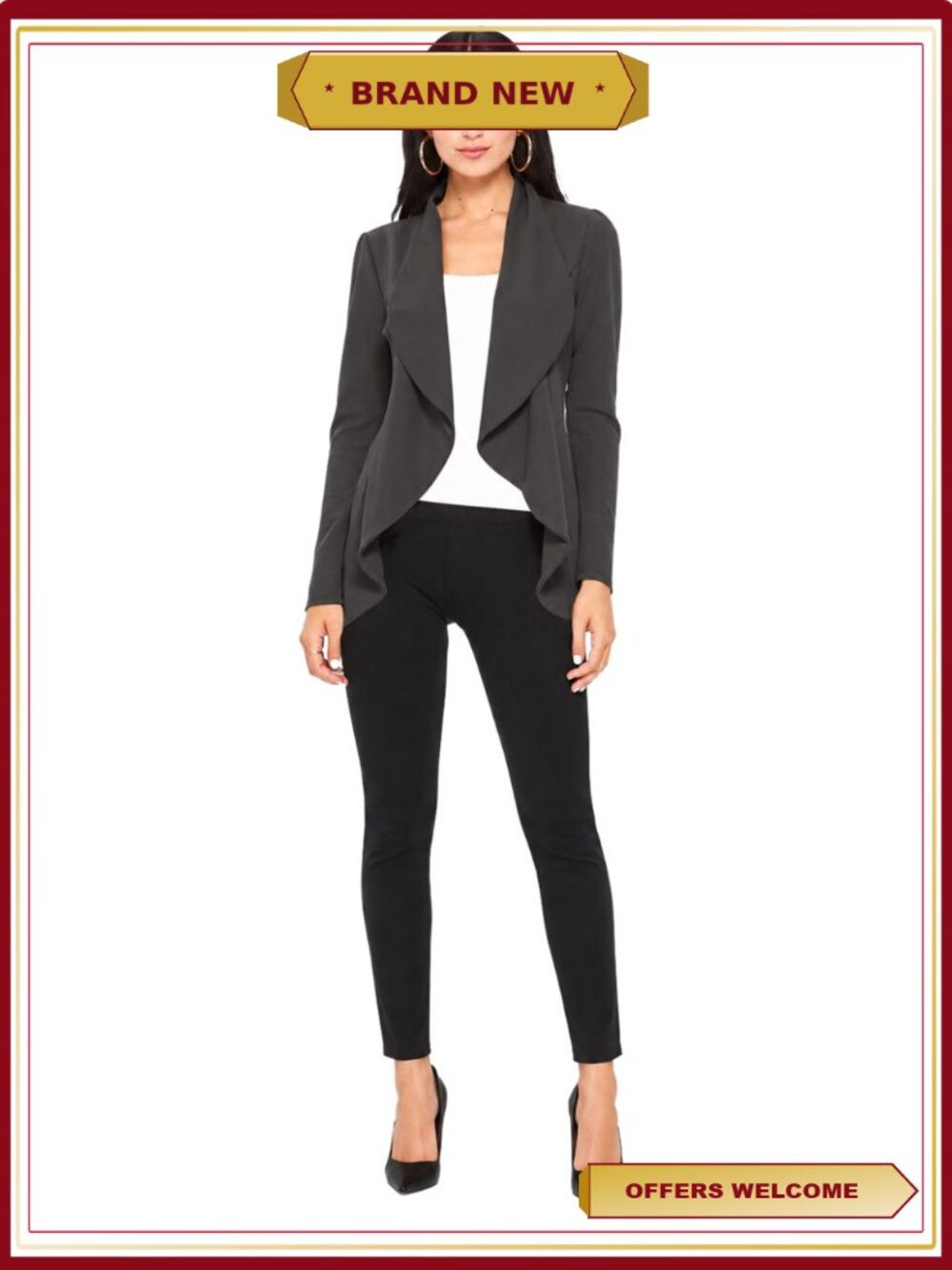 Women's Long Sleeve Open Front Blazer Solid Office Jacket